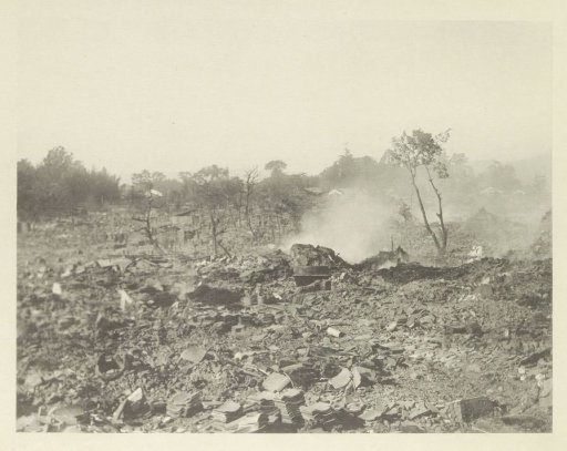 Destroyed buildings in Kasamatsu after an earthquake