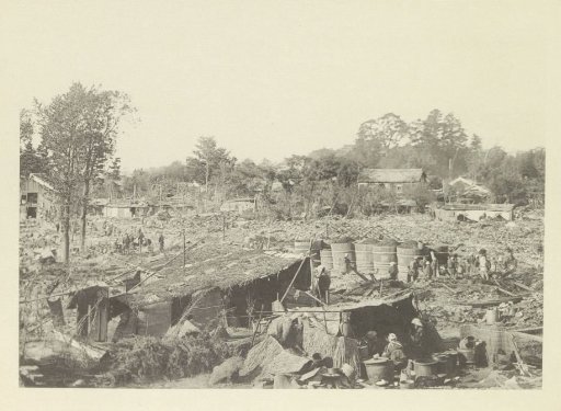 Destroyed buildings in Kasamatsu after an earthquake