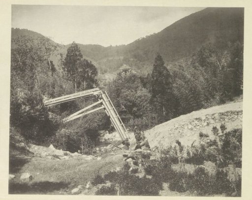 Destroyed bridge in the Neo Valley in Japan after an earthquake