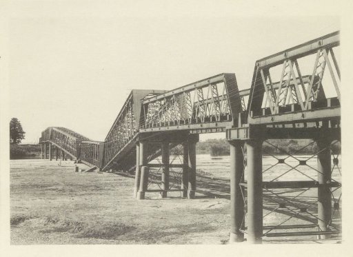 Collapsed railway bridge over the Nagara River in Japan after an earthquake