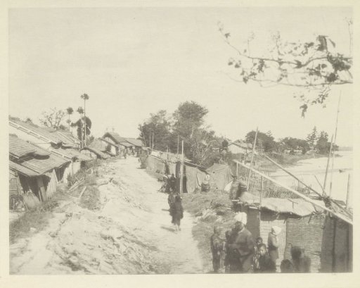 Temporary dwellings along the Biwajima River in Japan