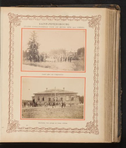 Group of congressmen of the 1890 International Penitentiary Congress during lunch and a group of congressmen visiting a residence for young detainees in St. Petersburg, Russia