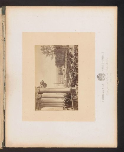 Photographic reproduction of a design for a tribute to the civic guard during the inauguration of Leopold II of Belgium in Brussels