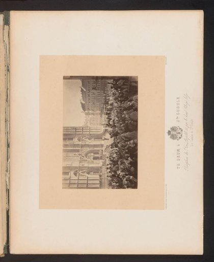 Photographic reproduction of a design for the reception of Leopold II of Belgium before the Cathedral of St. Michael and St. Gudula in Brussels