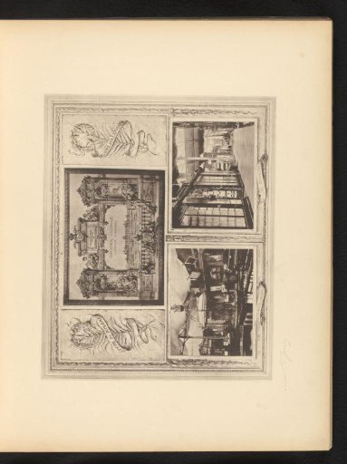 Reproduction of an engraving of the National Exhibition of 1880 in Brussels, incorporating four photographic portraits of visitors, by Armand Heins