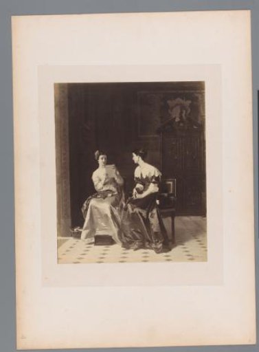 Photoreproduction of a painting of two women, one reading a letter, by Louis Gallait