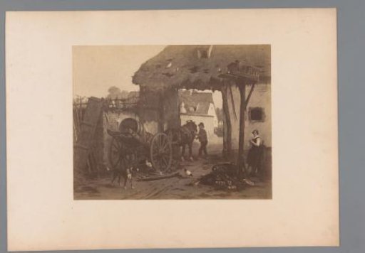 Photographic reproduction of a painting of a farmyard by Jean Louis van Kuyck