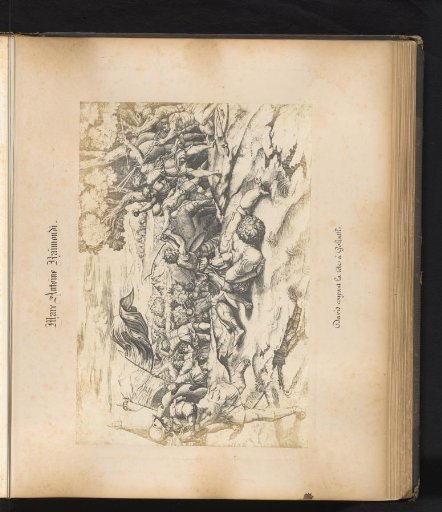 Photographic reproduction of an engraving of David cutting off the head of Goliath by Marcantonio Raimondi