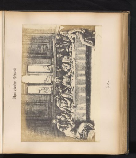 Photographic reproduction of an engraving of the Last Supper by Marcantonio Raimondi