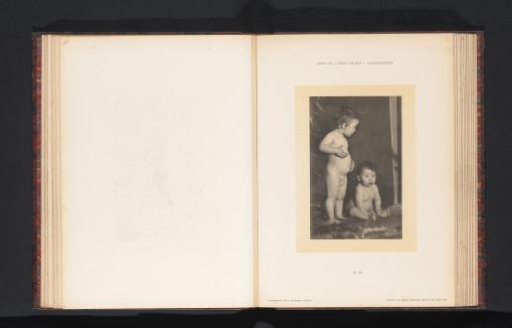 Two nude children, one standing and one seated