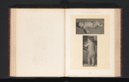 Two images of a nude boy, reclining and standing