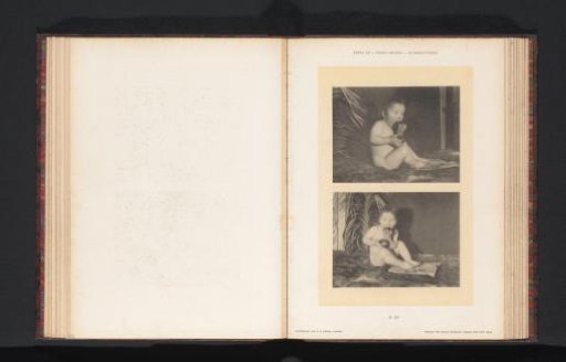 Two images of a seated nude child eating an apple