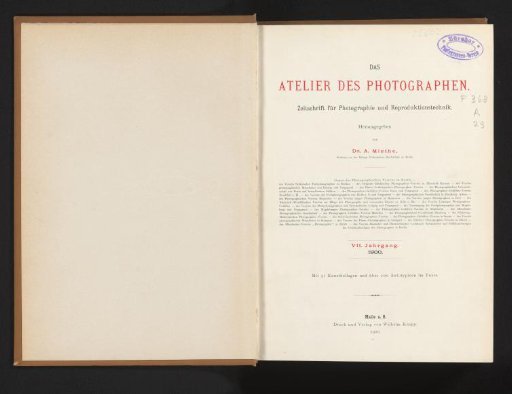 Das Atelier des Photographen / edited by A. Miethe and F. Matthus-Masuven