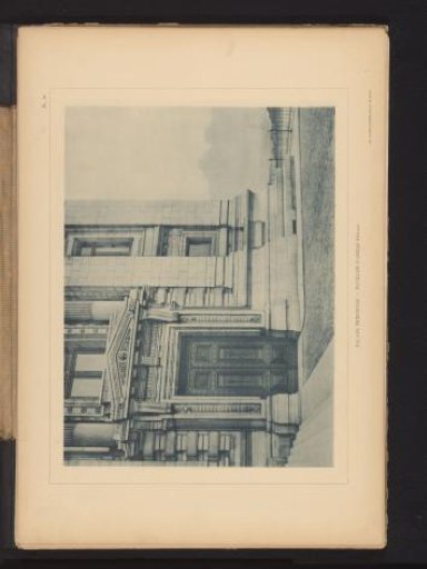 View of a side door at the front of the Palace of Justice in Brussels, Belgium