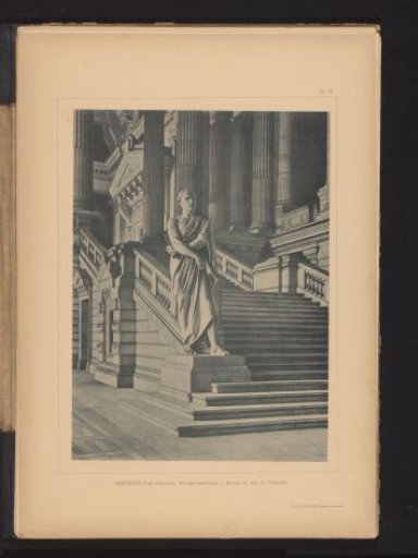 Sculpture of a man in a toga at the bottom of the grand staircase at the front of the Palace of Justice in Brussels, Belgium