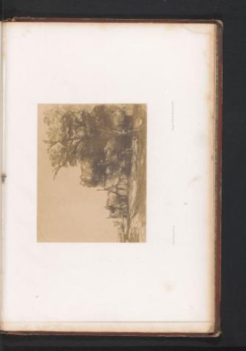 Photographic Reproduction of an Etching of a Landscape with Three Farmhouses Along a Road by Rembrandt van Rijn