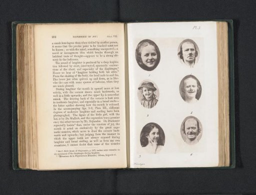 Six depictions of persons expressing joy