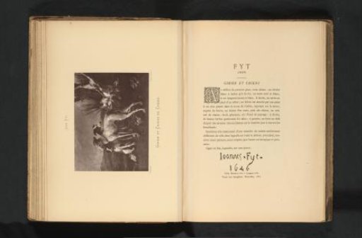 Reproduction of a painting of hunting dogs and dead game by Joannes Fijt