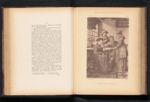 Reproduction of a print of a farmer and farmwomen at the kitchen table in Hindeloopen