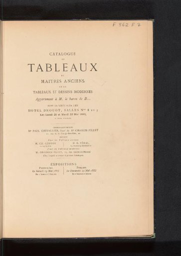Catalogue of paintings by old masters and of modern paintings and drawings: belonging to Mr. the Baron de B...