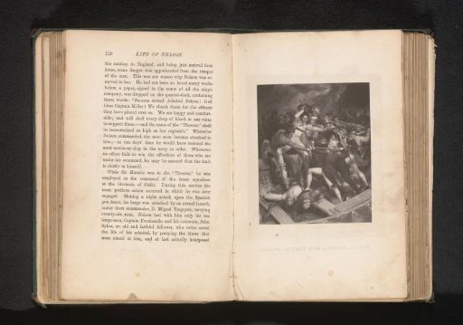 Photographic reproduction of a print of Horatio Nelson in combat during the naval battle off Cape St. Vincent in 1797
