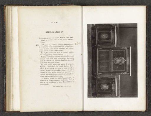 Secretary desk and two triangular corner cabinets decorated with medallions and plant motifs