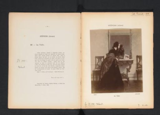 Photographic reproduction of a painting of a woman before a mirror by Alfred Stevens