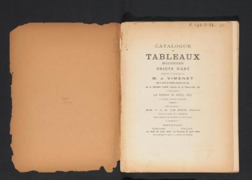 Catalogue of modern paintings and art objects comprising the collection of M. J. Vimenet