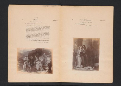 Photographic reproduction of a painting of two soldiers and a woman on a staircase before a castle by Joseph Lies