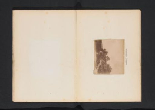 Photographic reproduction of a painting of a landscape with two buildings by Jacob Isaaksz. van Ruisdael