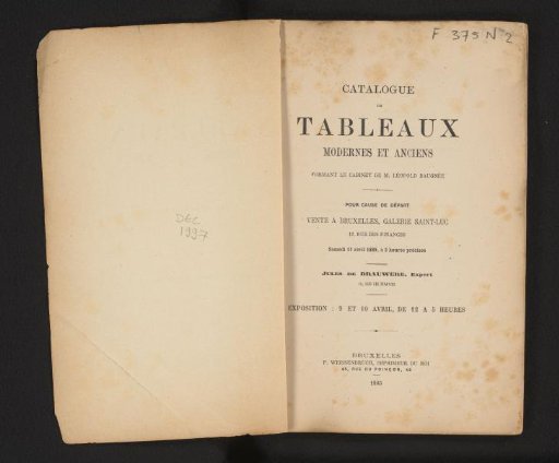 Catalogue de tableaux modernes et anciens formant le cabinet de M. Léopold Baugnée