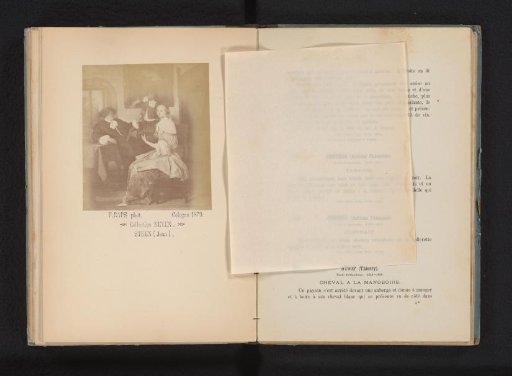 Photographic reproduction of a painting of an interior with a woman and a servant pouring wine for a man