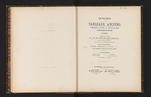 Catalogue of ancient paintings, Sèvres, Saxony and China porcelain, bonheur du jour, and tapestries from the estate of the late M. le Marquis de Villafranca, Duke of Ferandina, Count of Aderno, of Centobbe, Grand of Spain