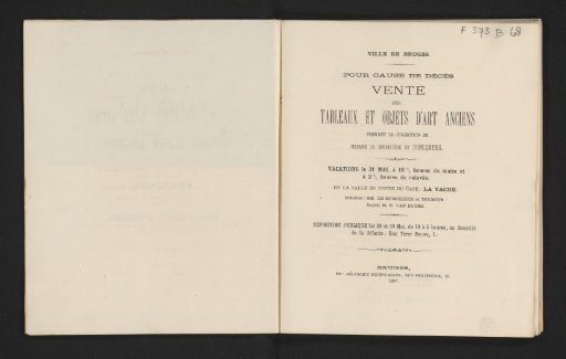 Sale of old paintings and art objects forming the collection of Madame la Douairière de Doncquers