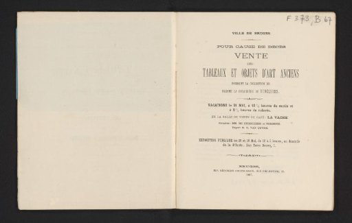 Sale of old paintings and art objects forming the collection of Madame la Douairière de Doncquers