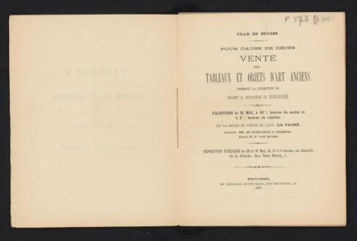 Sale of old paintings and art objects forming the collection of Madame la Douairière de Doncquers