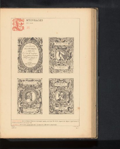 Reproduction of a title page and three prints of Roman gods from Deorum dearumque capita by Ortelius, by Philips Galle
