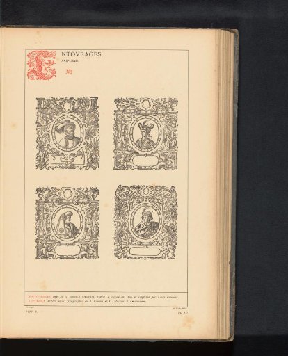 Reproduction of four prints of portraits of unknown persons surrounded by grotesques, from the Batavia Illustrata