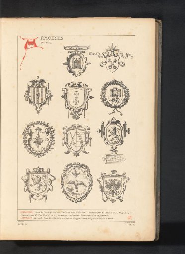 Reproduction of a design with eleven coats of arms by Georg Braun and Frans Hogenberg
