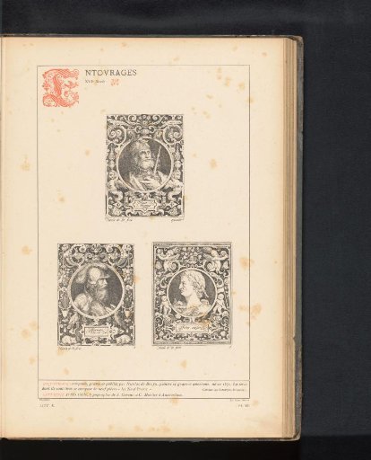 Reproduction of three prints of a portrait surrounded by grotesques by Nicolaes de Bruyn, depicting Hector of Troy, Alexander the Great, and Julius Caesar