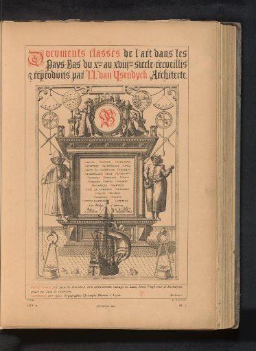 Reproduction of a title page with navigational instruments by Johannes van Doetecum
