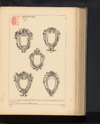 Reproduction of a print with five cartouches by Crispijn van de Passe