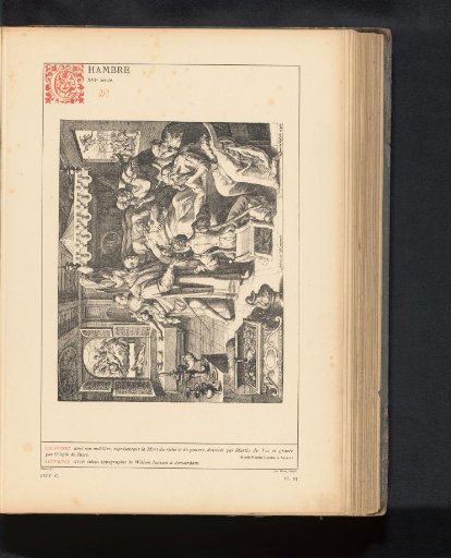 Reproduction of a print of a rich man on his deathbed by Crispijn van de Passe after Maerten de Vos