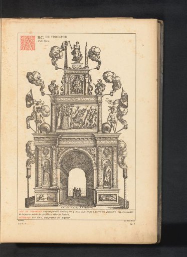 Reproduction of a print of a triumphal arch for Albert of Austria and Isabella Clara Eugenia by Otto van Veen
