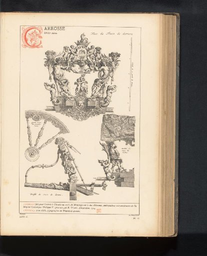 Reproduction of a print with details of the coach of Philip V of Spain during his entry into Utrecht in 1713 by Bernard Picart