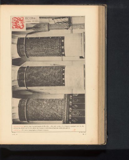 Three decorated pillars in the Great or Saint Bavo's Church in Haarlem