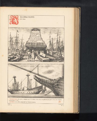 Reproduction of two prints of ships at sea and in a harbor by Wenceslaus Hollar