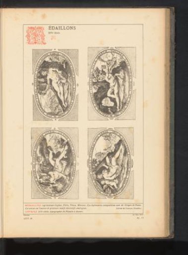 Reproduction of a print of four medallions by Crispijn van de Passe I, depicting Jupiter, Paris, Venus and Mercury