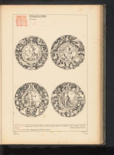 Reproduction of a print of four medallions of the four elements by Crispijn van de Passe I