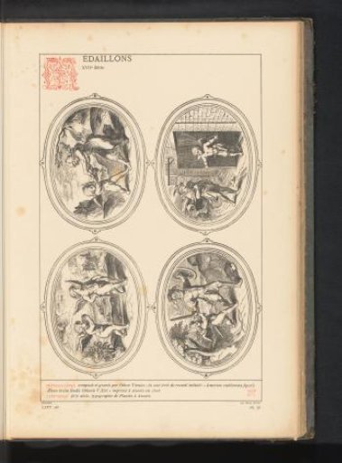 Reproduction of a print of four medallions by Otto van Veen, depicting four scenes with Cupid
